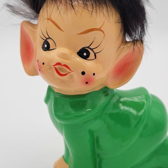RARE Pristine 1950's Crawling Green Pixie Elf Pointy Ear Real Fur Hair Figurine - Picture 12 of 16